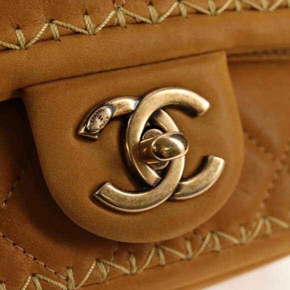 CHANEL Chain Shoulder Bag Suede Yellow Gold CC Auth 145362A - Picture 11 of 16